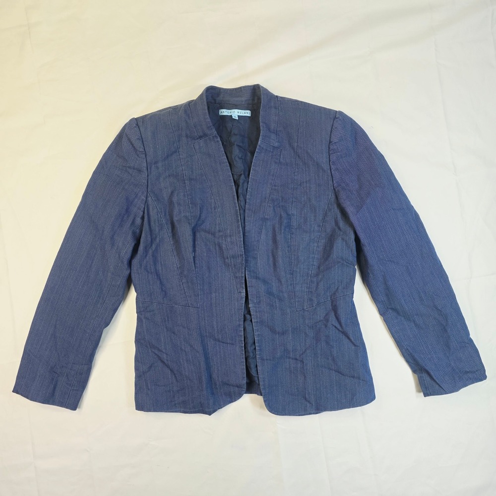Antonio Melani Open Front Blazer Women's Size 10 Blue Denim Textured Jacket
